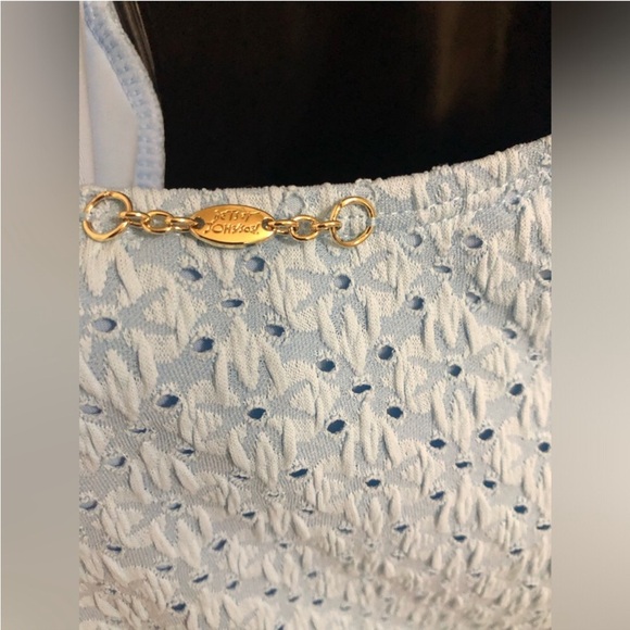 Betsey Johnson Clear sky blue 1piece Ruffle strap eyelet Swimsuit‎ size medium - Picture 7 of 16